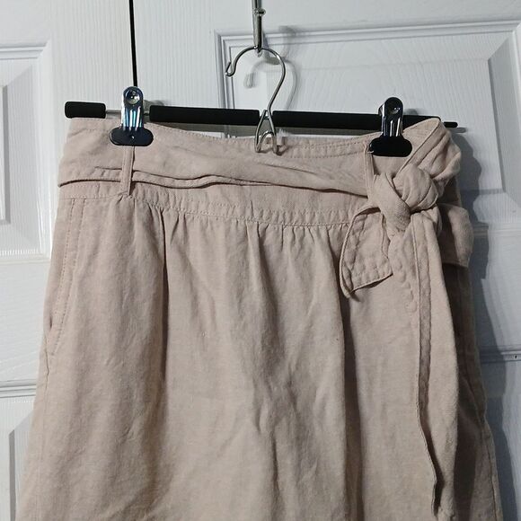 Banana Republic tan oatmeal color midi linen blend skirt Sz 0 NWOT - Picture 3 of 5